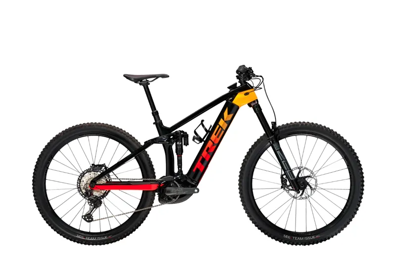 Trek Rail 9.8 XT eMountain Bike in Black/Marigold to Red Fade